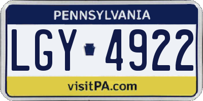PA license plate LGY4922