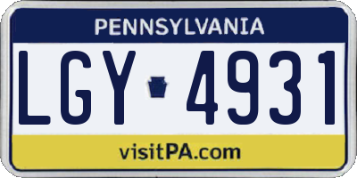 PA license plate LGY4931