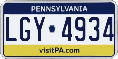PA license plate LGY4934