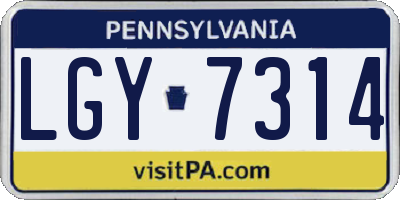 PA license plate LGY7314