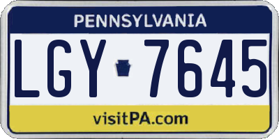 PA license plate LGY7645