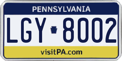 PA license plate LGY8002
