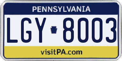 PA license plate LGY8003