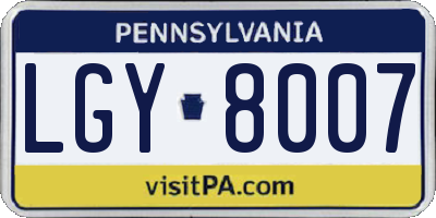 PA license plate LGY8007