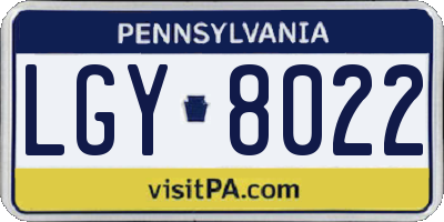 PA license plate LGY8022