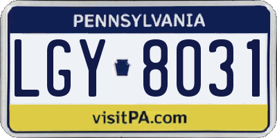 PA license plate LGY8031