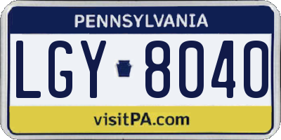 PA license plate LGY8040