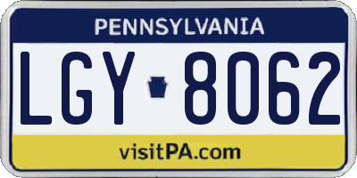 PA license plate LGY8062