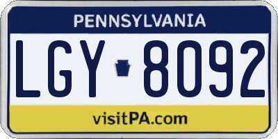 PA license plate LGY8092