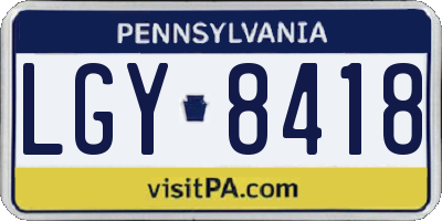 PA license plate LGY8418