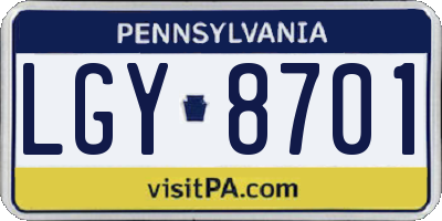 PA license plate LGY8701