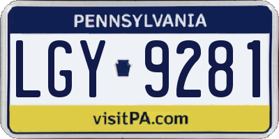 PA license plate LGY9281