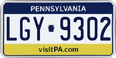 PA license plate LGY9302