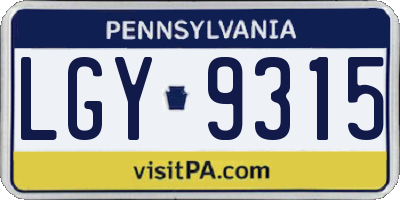 PA license plate LGY9315