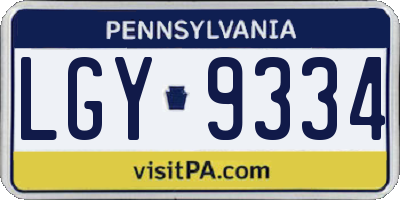 PA license plate LGY9334