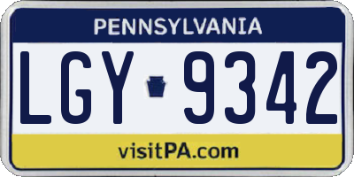 PA license plate LGY9342