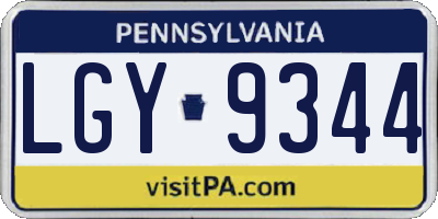 PA license plate LGY9344