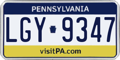 PA license plate LGY9347
