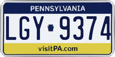 PA license plate LGY9374