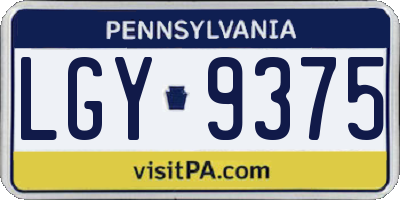 PA license plate LGY9375
