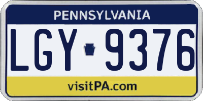 PA license plate LGY9376