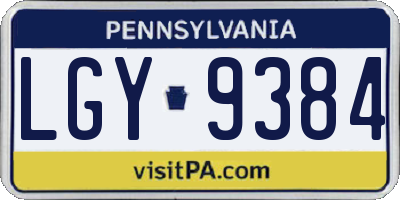 PA license plate LGY9384