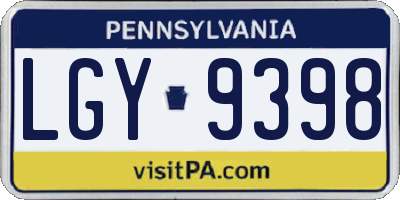 PA license plate LGY9398
