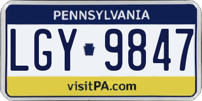 PA license plate LGY9847