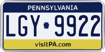 PA license plate LGY9922