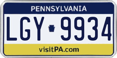 PA license plate LGY9934