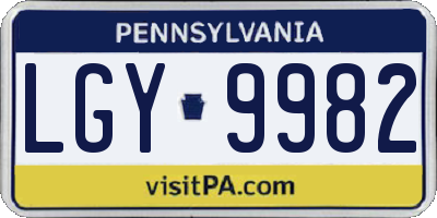 PA license plate LGY9982