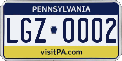 PA license plate LGZ0002