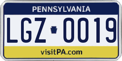 PA license plate LGZ0019