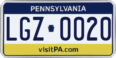 PA license plate LGZ0020