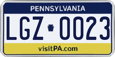 PA license plate LGZ0023