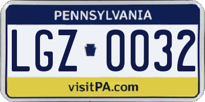 PA license plate LGZ0032