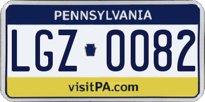 PA license plate LGZ0082