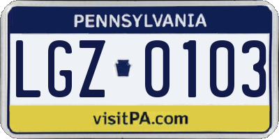 PA license plate LGZ0103