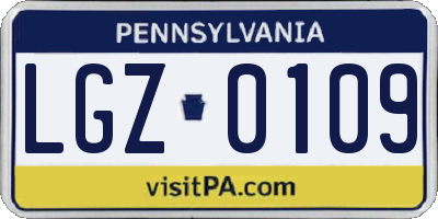 PA license plate LGZ0109