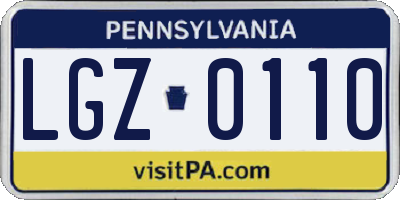 PA license plate LGZ0110