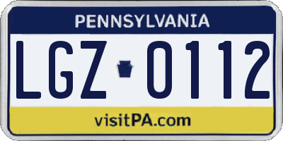 PA license plate LGZ0112