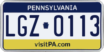 PA license plate LGZ0113