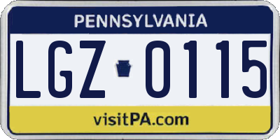 PA license plate LGZ0115