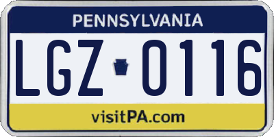 PA license plate LGZ0116