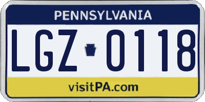PA license plate LGZ0118