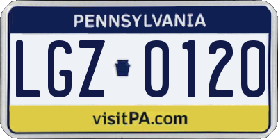 PA license plate LGZ0120