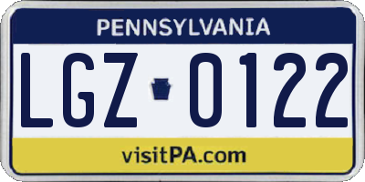 PA license plate LGZ0122
