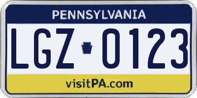 PA license plate LGZ0123