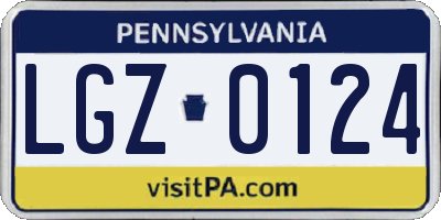 PA license plate LGZ0124
