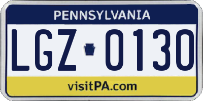 PA license plate LGZ0130